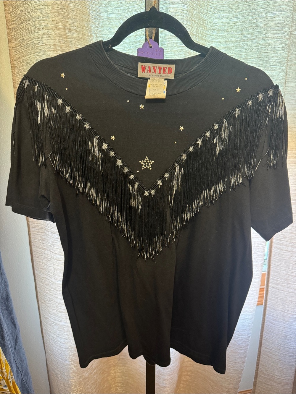 Vintage Wanted Black Fringe Star Tee with Stud Accents